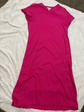 Terra & Sky Hot Pink Ribbed Tee Dress